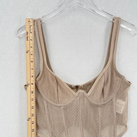 WHITE FOX Boutique Mesh Enlighten Me Bustier Top Medium Taupe Tan Corset Tank - Picture 9 of 16